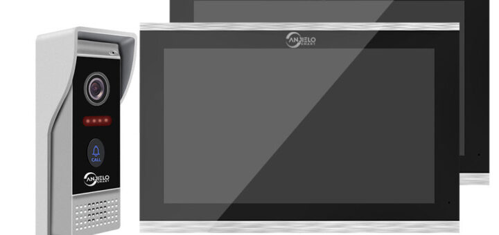 Kompletny zestaw wideodomofonu z panelem zewnętrznym kamerą i monitorem wewnętrznym