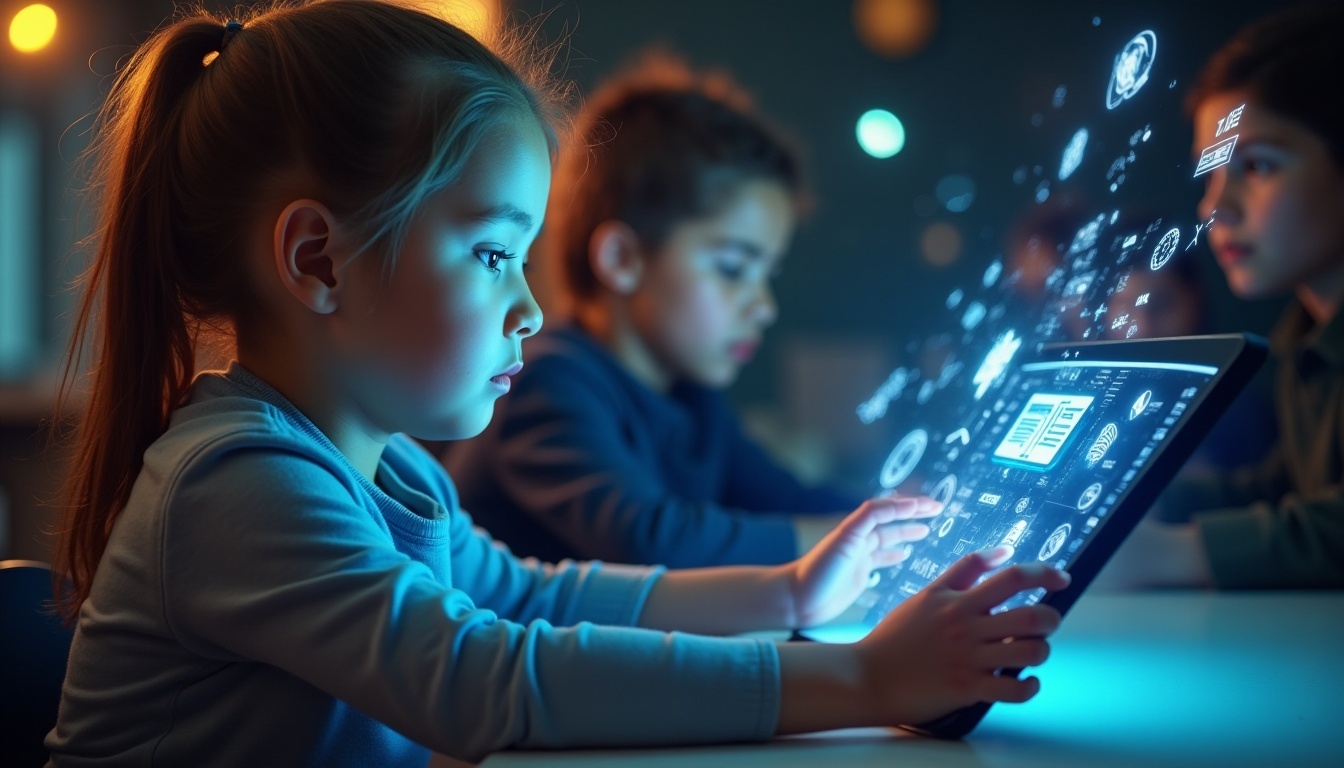 dziecko mruży oczy przed jasnym ekranem tabletu w ciemnym pokoju wieczorem