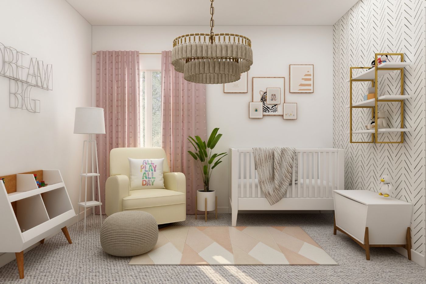 Kolorowa mata sensoryczna na podłodze z układającymi klocki dziećmi i roślinami